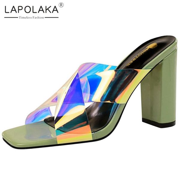 

lapolaka 2020 new design woman mules sandals peep toe slip-on super high heel summer party woman shoes, Black