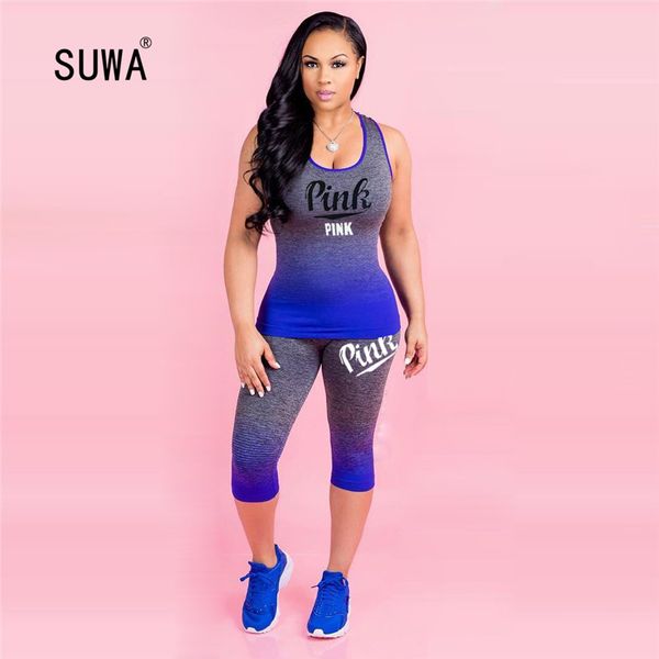 

2020 письмо розовая печать женщины спортивный костюм танк рукав женщины комплект для лета весна комплект из двух частей 2020 брюки костюмы н, White