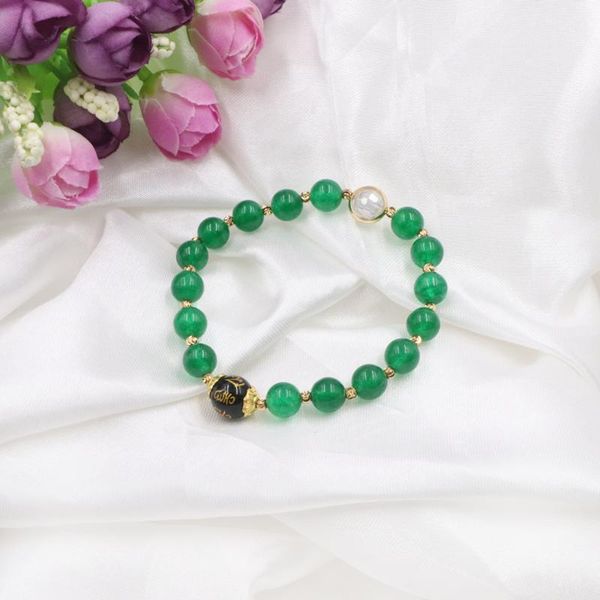 

stretch bracelet bangle natural stone new fashion women jewelry green malaysia crystal bead strand bracelets wrap gift 7.5" b308, Golden;silver