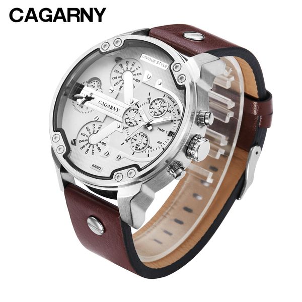 

fashion mens watch leather band casual analog quartz watches for men waterproof dual times military relojes hombre 2019 clock, Slivery;brown