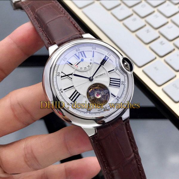

mens watches ballon flywheel luxury classic men watch mechanical automatic movement wristwatches 45mm steel case leather designer braclet, Slivery;brown