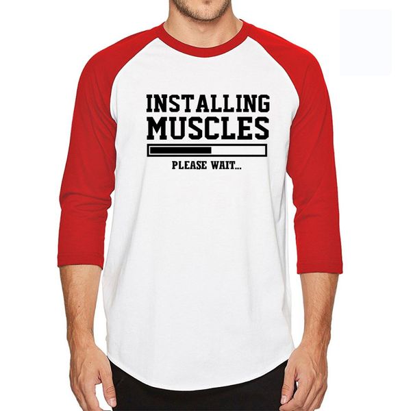 

installing muscles new three quarter sleeve t shirt men 100% cotton liftbro workout slogan birthday funny t-shirt, White;black
