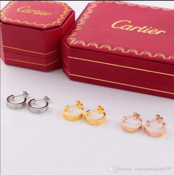 

2020 new cartier heart rose gold titanium steel stud earrings stereo love letter earrings heart stud earrings with original box, Golden;silver