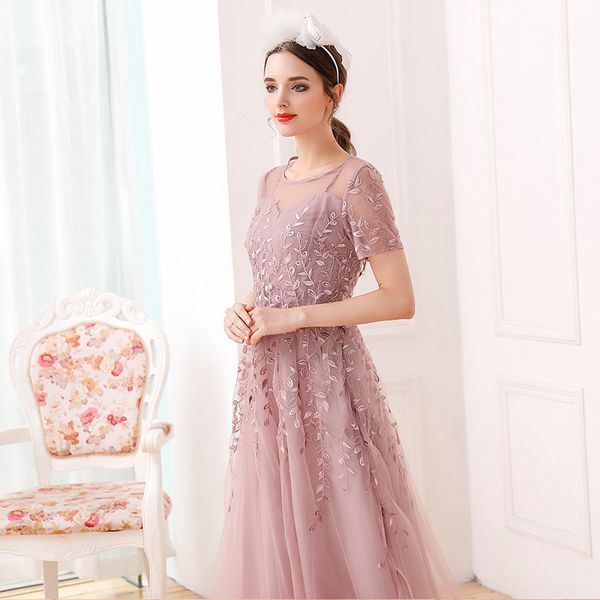 

Summer new dress European and American women's heavy industry embroidery tide Slim waist swing fashion mesh short-sleeved dress temperament