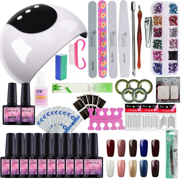 

24w uv led lamp 10 color uv gel nail polish nail set kit building gel varnishes manicure art tools set base coat lacquer