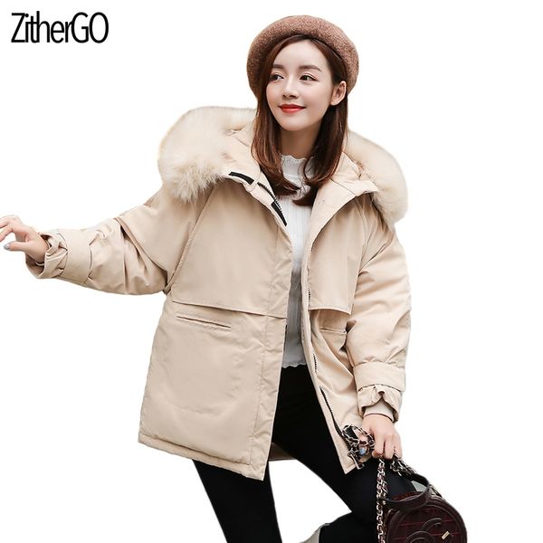 

2019 short hooded warm down cotton coat women winter jackets and coats female new fashion parka women outerwear, Black