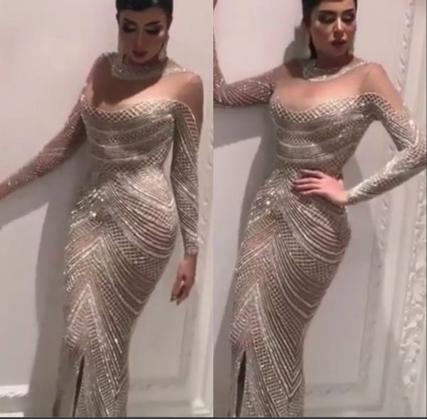 

Long Sleeve Elegant Evening Formal Dresses 2019 Sparkling Sequined Prom Dress Mermaid Evening Gowns Evening Wear robe de soiree Abendkleider