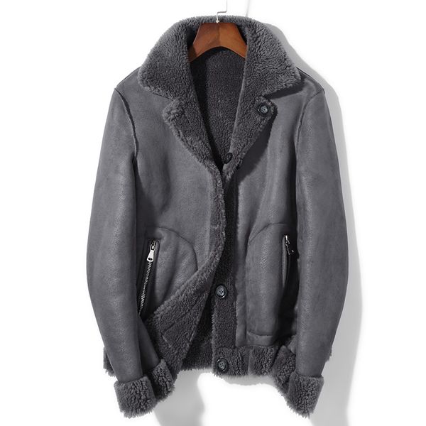 

2019 new fur one men leather coat winter lamb wool both sides wearing men's wool sheep shearing jacket, Black