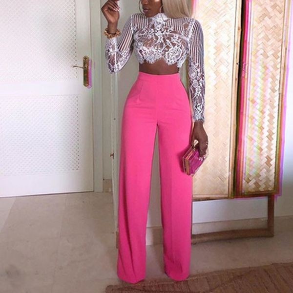 

zogaa women wide leg pants casual solid high waist straight pants female loose trousers full length dress womens clothing, Black;white