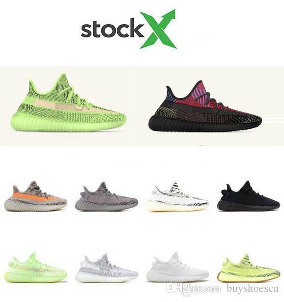 

kanye west designer shoes with stockx stickers yecheil black green 3m reflective running shoes men women us13