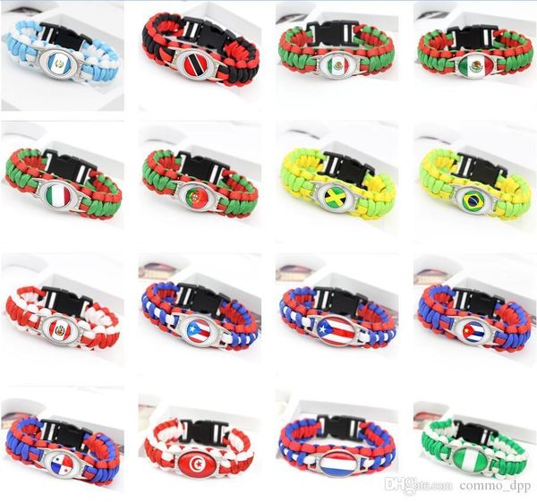 

60 world national flag charm bracelets for women men country outdoor sports bangle fashion jewelry gift, Golden;silver