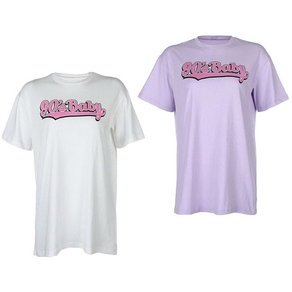 

women short sleeve loose t-shirt 90s baby graphic letters oversized tunic 63hc, White