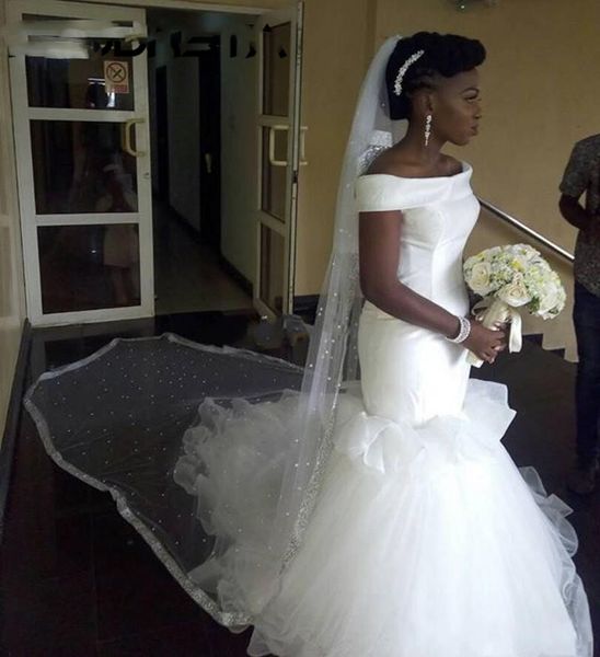 

african meramid wedding dress 2020 sweep train off the shoulder garden country bridal gowns, White