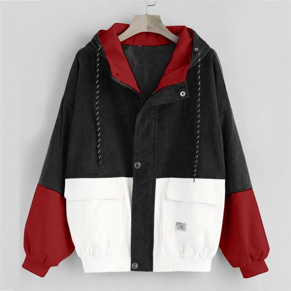 

outerwear & coats jwomen long sleeve corduroy patchwork oversize jacket windbreaker coat overcoat fashion women m13, Black;brown