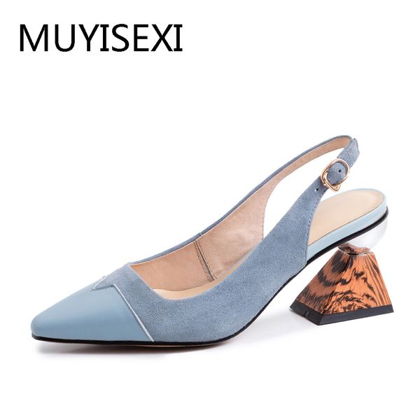 

blue slingback women wood grain triangle 7 cm high heels work office ladies shallow shoes black apricot elegant mms05 muyisexi