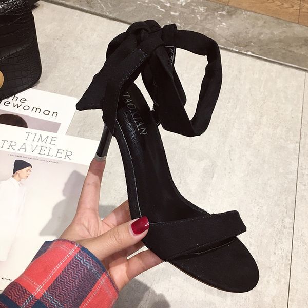 

2019 new women's open toe strap high heels fashion women's brand designer design breathable non-slip stiletto heels, Black