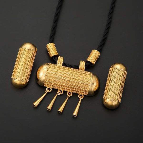 

african gold color pendant earring set ethiopian pendant necklace coptic african wedding jewelry set, Silver