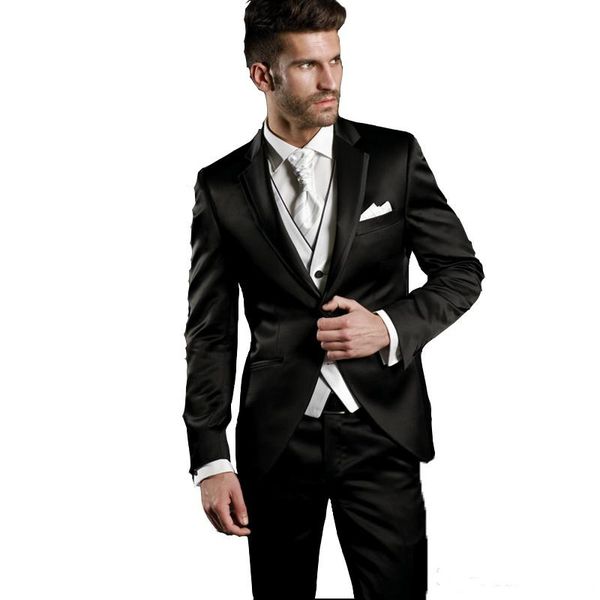 

handsome groomsmen notch lapel groom tuxedos mens wedding dress man jacket blazer prom dinner 3 piece suit(jacket+pants+tie+vest) b05, Black;gray