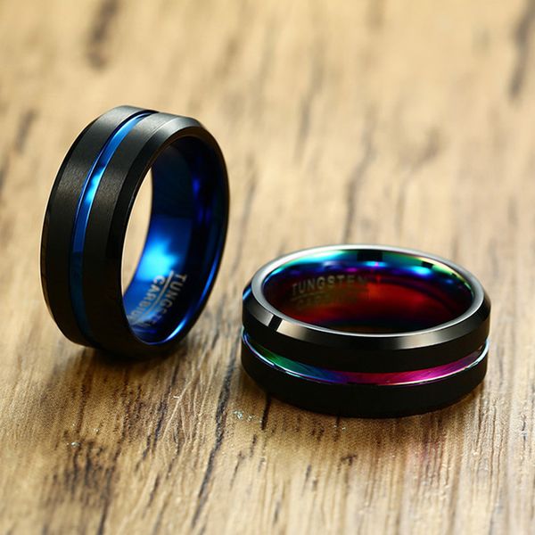 

vnox 8mm matte surface tungsten carbide men ring classic black wedding bands male alliance anniversary gift comfort wear, Golden;silver