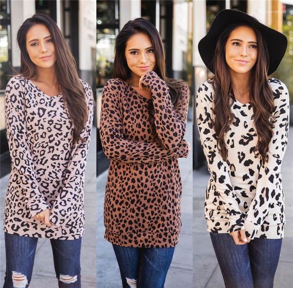 

womens tshirts spring long sleeve loose ladies tees striped printed casual female leopard v neck, White