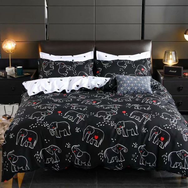 

classical double sided bed linings concise style bedding set quilt cover pillowcase bed 2-3pcs/set duvet cover black elephant