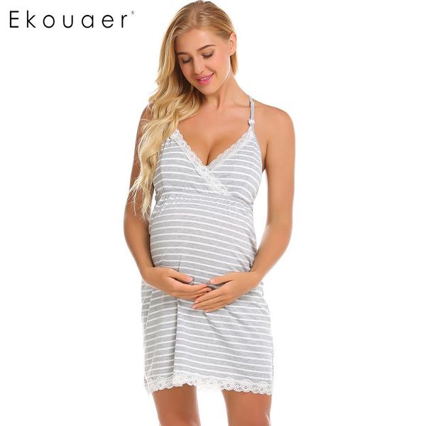 

ekouaer nightgown women spaghetti strap night dress v-neck women striped print nursing breastfeeding nightdress nightgowns, Black;red
