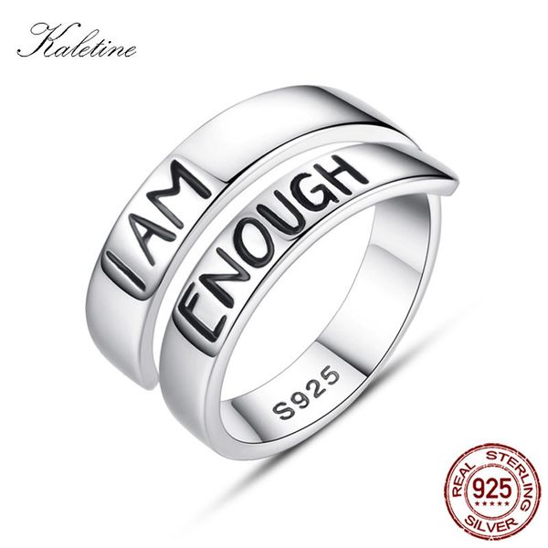 

kaletine luxury women open letter ring 925 sterling silver rings i am enough wide famous band jewelry 2019 a gift for a man, Golden;silver