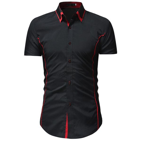 

2019 summer mens clothing solid short sleeve shirts casual slim fit dress business shirts camisa masculina erkek gomlek 20, White;black