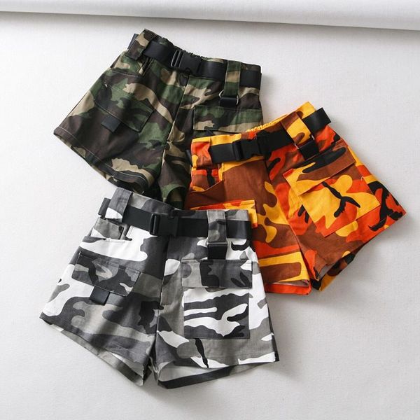 

мода камуфляж высокой талии шорты женского streetwear марочных сексуальный грузовые шорты летней кармана байкер 2020 корейских, White;black