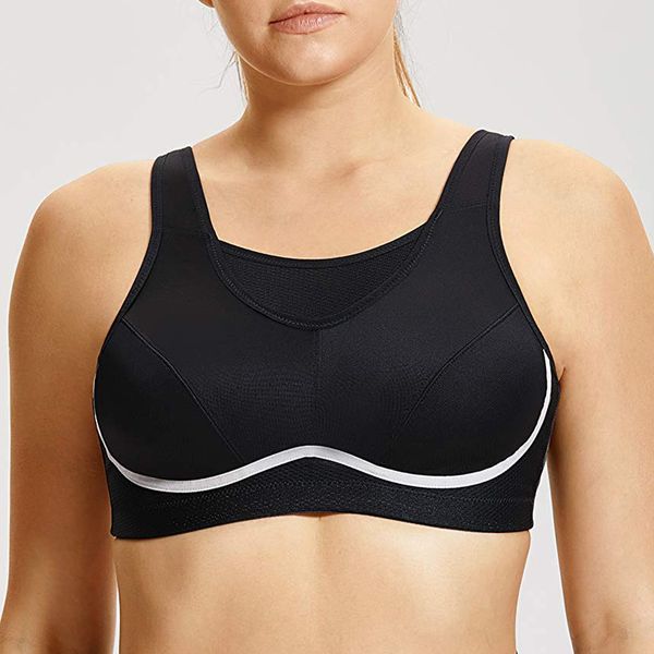 

36-48 c d dd e f women wireless non padded plus size full coverage high impact workout support wire running active bra, Red;black