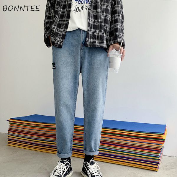 

мужские джинсы твердые лодыжки длина ретро прямые тонкие дышащие мужские корейский стиль все матч досуг harajuku ulzzang шик свободные новый, Blue