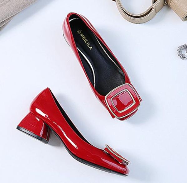 

2019 women's shoes in spring and autumn with new style middle heel coarse heel square head@01, Black