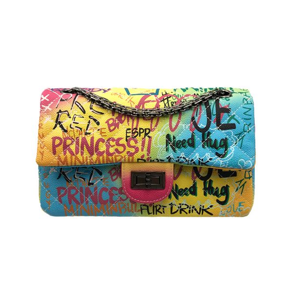 

Medium ize colorful graffiti rainbow bag for women 2019 luxury handbag women bag de igner lady cro body houlder bag