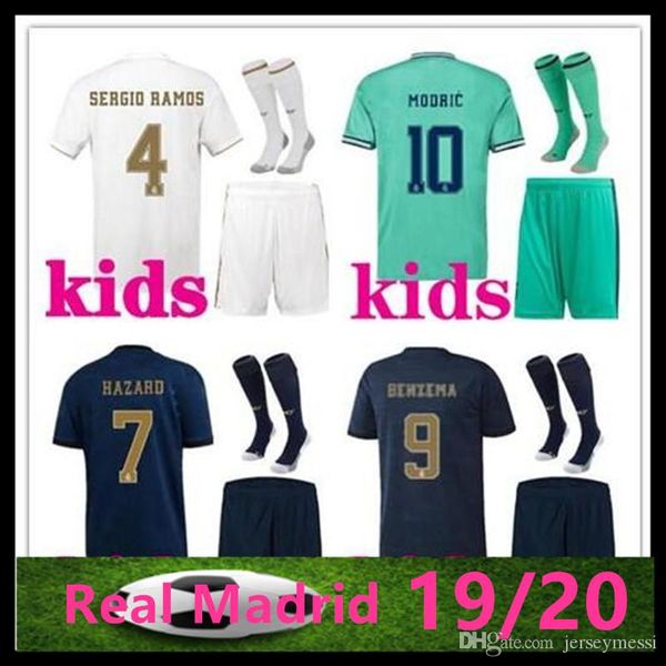 

дети 2019 2020 футбол наборы реал футбол джерси 19/20 camiseta де futbol опасности бензема isco модрич детские футбольные комплекты, Black;yellow