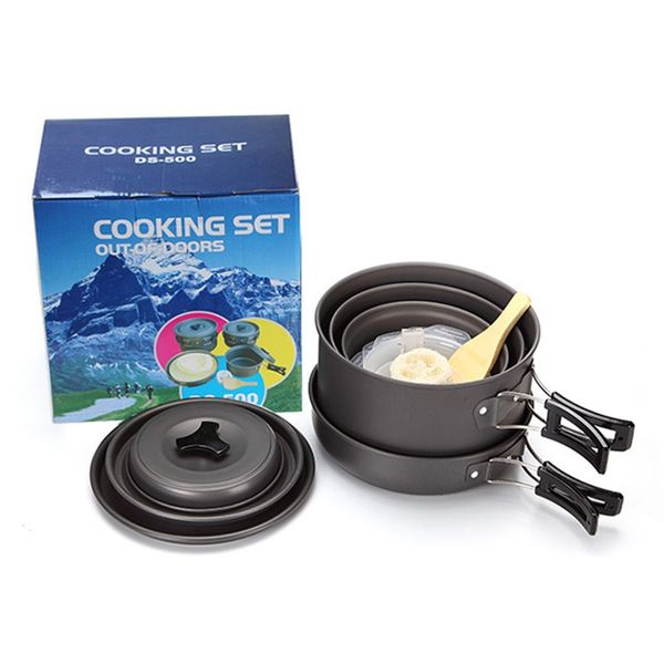 

4-5 peoples camping cookware travel tableware outdoor cooking set picnic set backpacking bowl pot pan utensils cutlery stoves