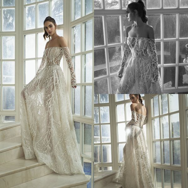 

2019 bohemian long sleeve wedding dresses off the shoulder lace appliques a line beach wedding dress custom plus size country bridal gowns, White