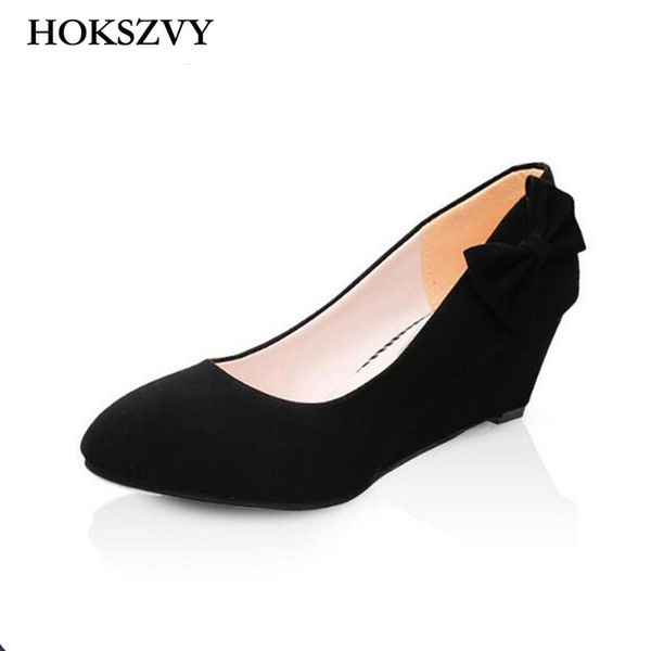 

hoksvzy shoe woman shoes spring and summer black new round head suede shoes with bowknot slope .lss-907