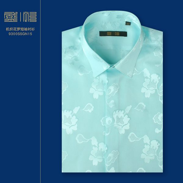 

silk men's clothing summer new water green mulberry silk 100% men's shirt flower luo ginkgo short sleeve shirt, White;black