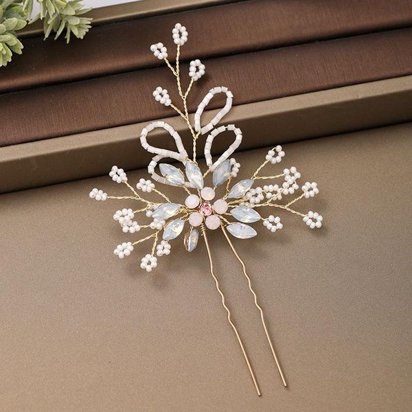 

wedding hair accessories opal crystal head pieces gold color hairpins bridesmaids flower hair pins clip for bride bridal jewelry, Golden;white