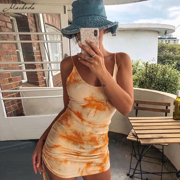 

macheda casual spaghetti strap low-neck mini dresses women summer bodycon printing elastic slim lady high waist dress 2020 new, Black;gray