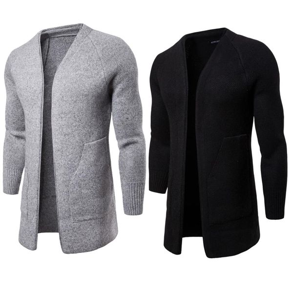

2019 spring autumn and winter men's cardigan knitted sweater buttonless medium-length men cloak mens sweaters 2019, White;black