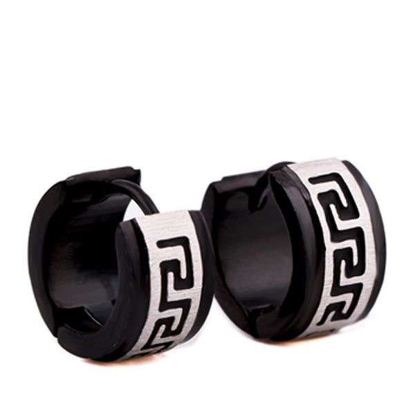 

jioromy punk men stainless steel stripes hoop earrings black pattern silver color circle earring for women jewelry, Golden;silver