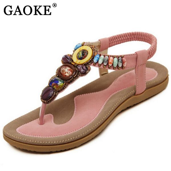 

size 36-42 2018 bohemian women sandals gemstone beaded slippers summer beach sandals women flip flops ladies flat shoes, Black