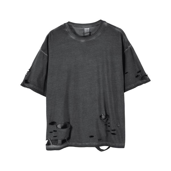 

hole style mens tshirts short sleeve solid color homme clothing fashion casual apparel mens summer tshirts, White;black