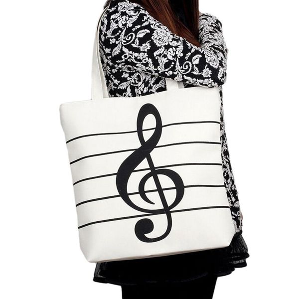 

1pcs fashion shoulder casual tote shoulder bags casual canvas music notes handbag school satchel tote shopping bag