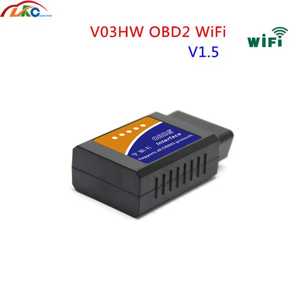 

50pcs/lot dhl elm 327 wifi v1.5 v03hw interface obd/obd2 supports obdii protocols auto fault diagnostic scanner ing
