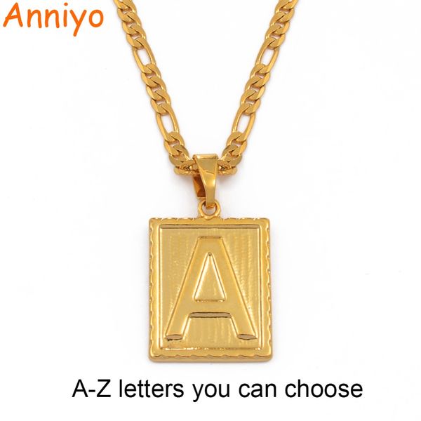 Wholesale Anniyo A Z Square Letters Necklace Gold Color Initial Pendant Chain For Men Women English Letter Alphabet Jewelry Gifts 104006 Jewellery