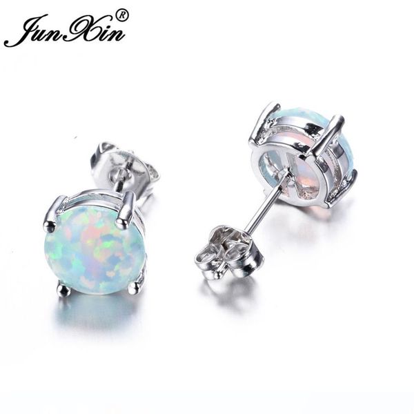 

junxin bohemia огненный опал серьги для женщин ladies белый синий красный аметист круглый белое золото заполненные двойной стороне серег, Golden;silver