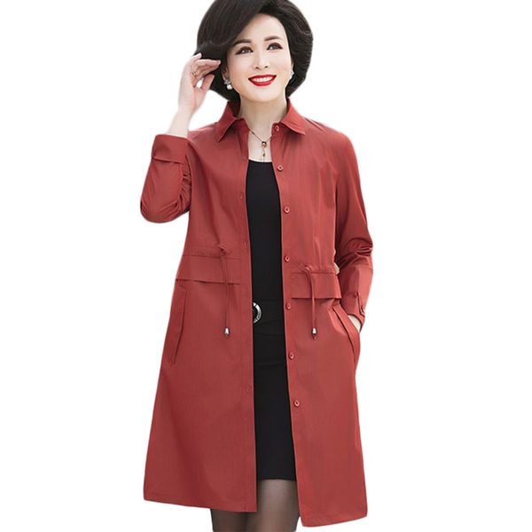 

spring autumn new middle-aged women long trench coat female slim windbreaker coats women's plus size casual khaki overcoat f033, Tan;black