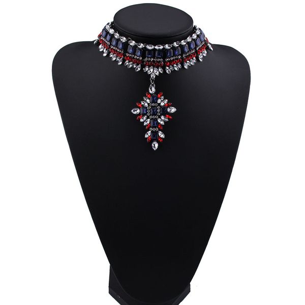 

new fashion designer luxury colorful glittering red crystal exaggerated flower long pendant sweater choker statement necklace for woman, Golden;silver
